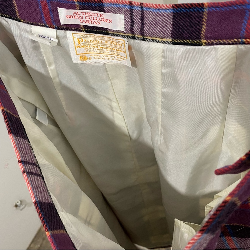 VTG Pendleton Authentic Dress Culloden Tartan Plaid Wool Skirt Purple Sz 12 - Picture 8 of 13